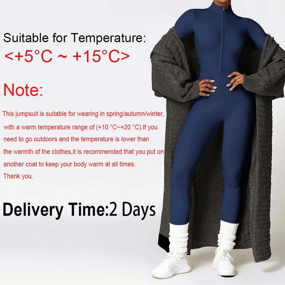 Warm Longsleeve Jumpsuts Women Thickened Sport Overalls Gym Set Zipper Fitness Bodysuits Winter Jumpsuit Workout Tracksuit