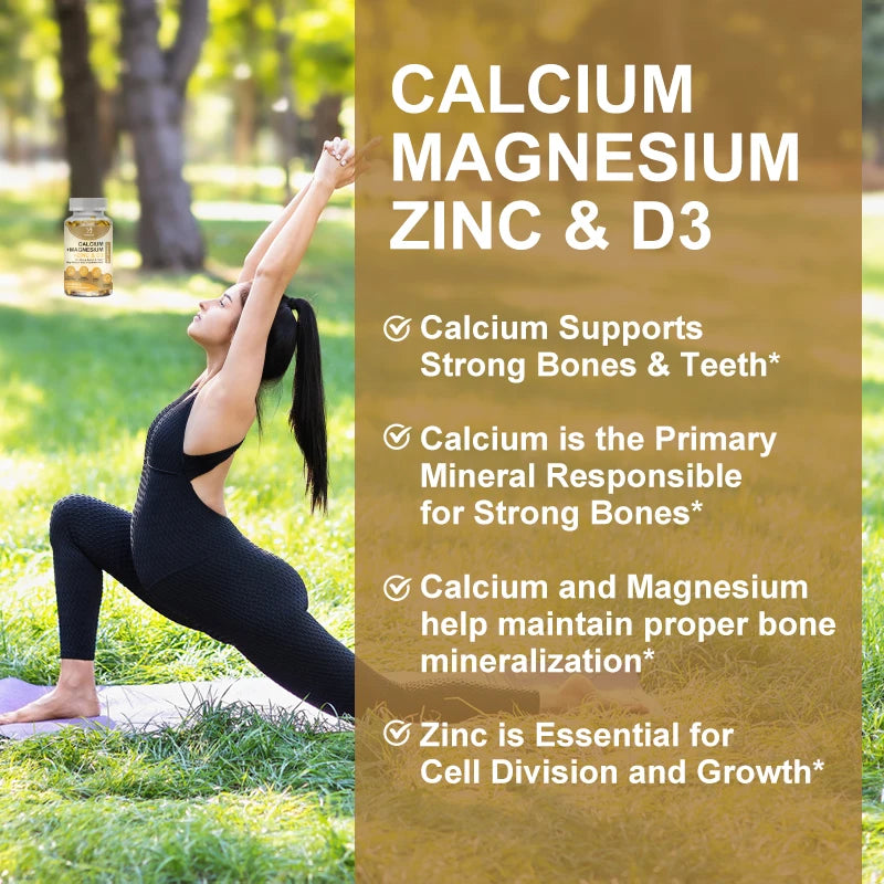 Calcium Magnesium Zinc Capsules, with Vitamin D3 for Strong Bones Teeth Heart Nerve Increase Immune System Function Supplement