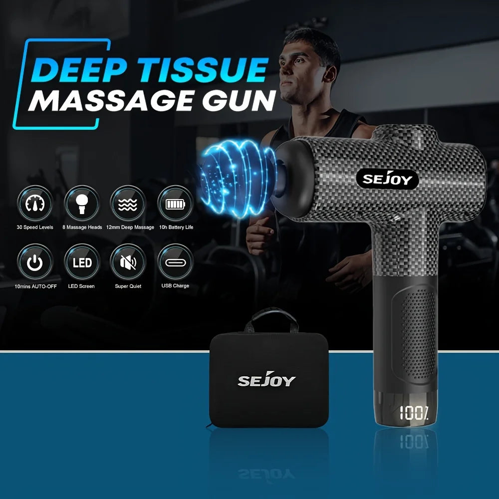 Sejoy Portable Massage Gun 30 Adjustable Speeds Muscle Relief Modes 9 Massage Heads Deep Tissue Muscle Relaxer With High-torque