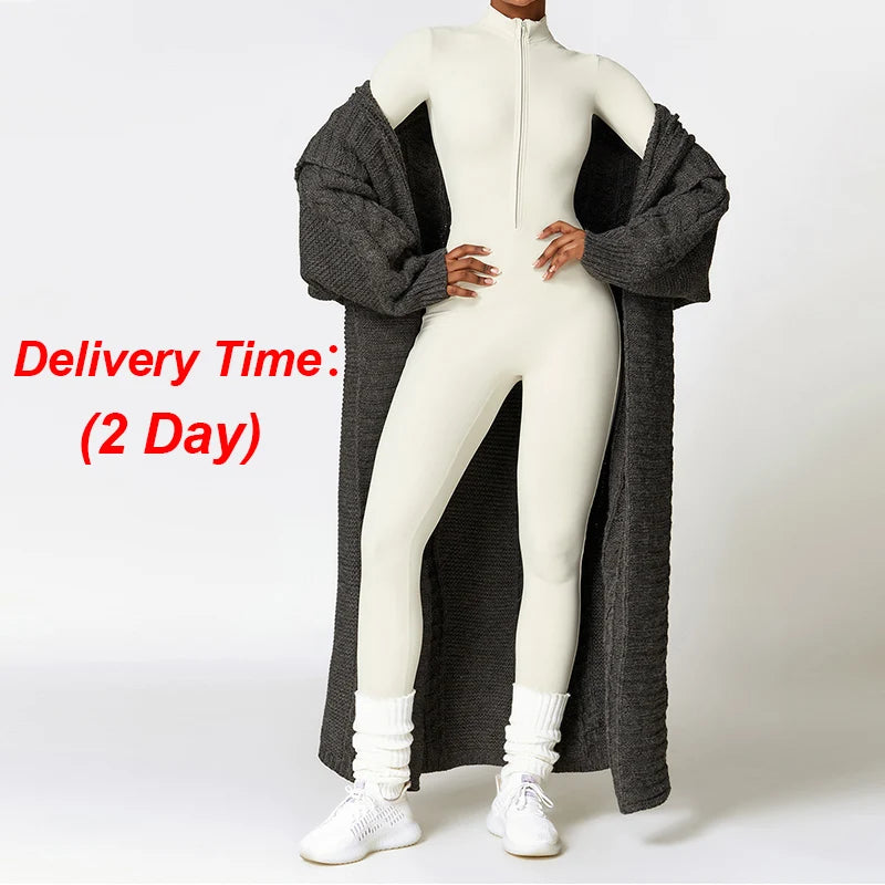 Warm Plush Sports Jumpsuits Women's Tracksuit One-Piece Fitness Suit Winter Gym Sets Long Sleeves Black Exercise Bodysuit Woman