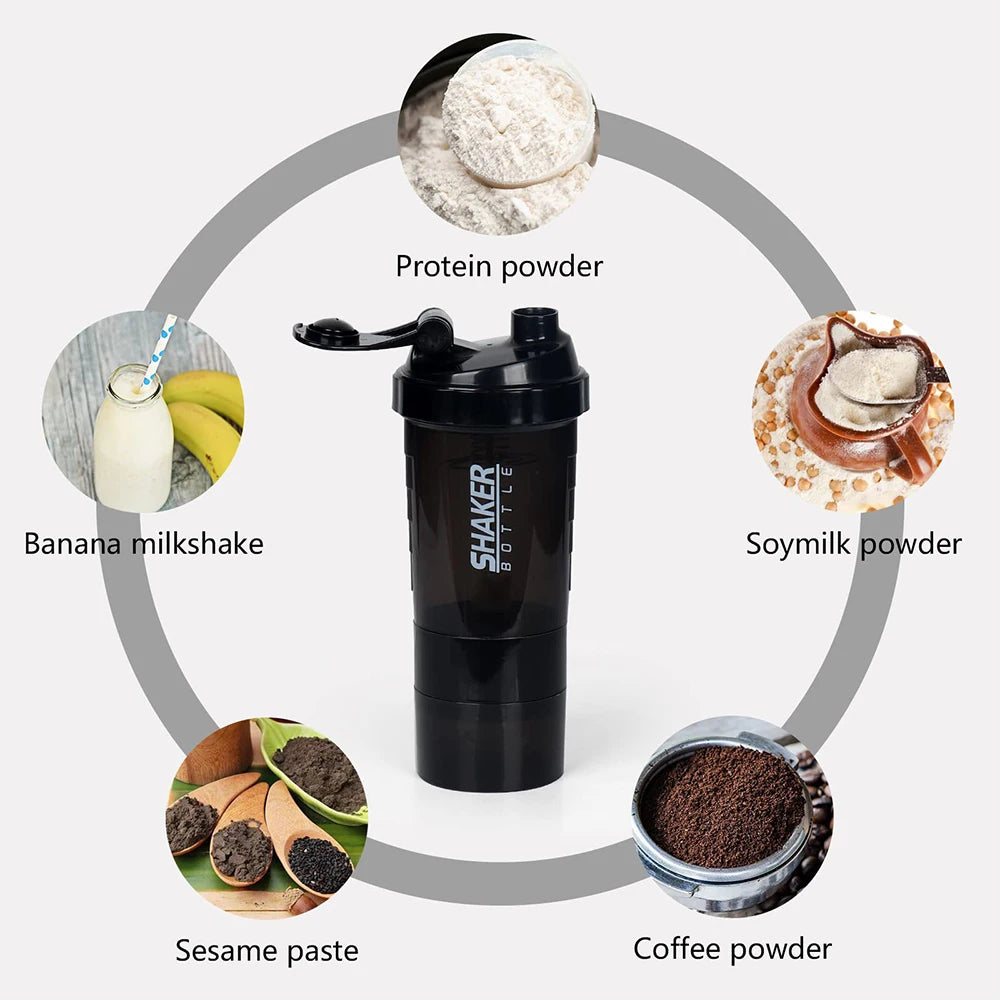 3 Layers Shaker Protein Bottle Powder Shake Cup Water Bottle Plastic Mixing Cup Body Building Exercise Bottle