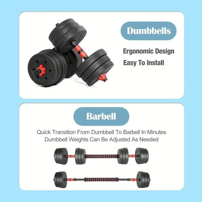 20KG Dumbbells Barbell Set Adjustable Dumbbells Weights Set with Connecting Rod 2 in 1 Dumbells and Barbell Set Weight Lifting