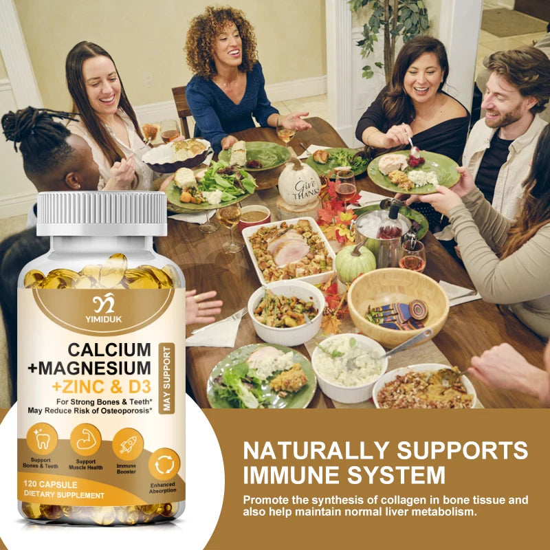 Calcium Magnesium Zinc Capsules, with Vitamin D3 for Strong Bones Teeth Heart Nerve Increase Immune System Function Supplement