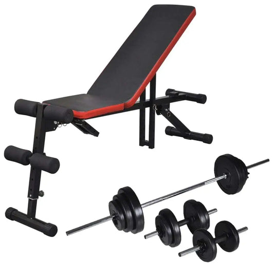 Adjustable Sit-up Bench with 30.5kg Barbell & Dumbbell Set for Home Fitness