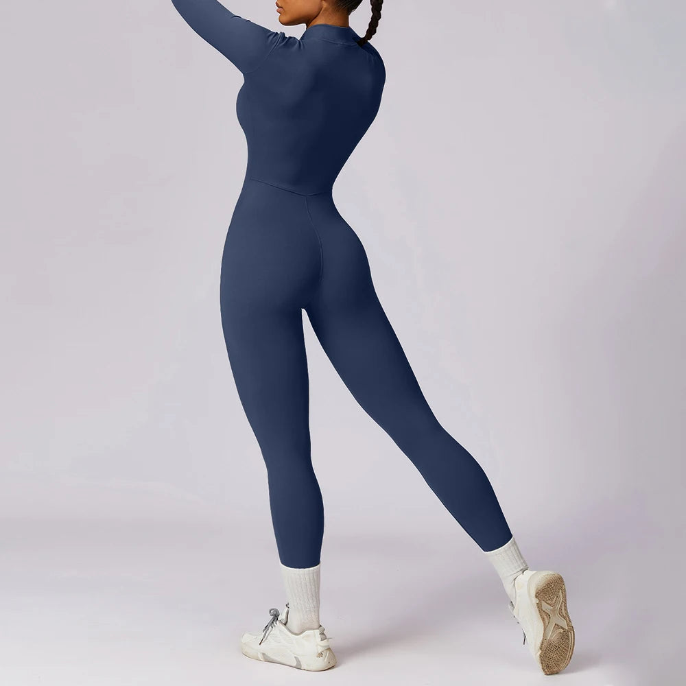 Warm Longsleeve Jumpsuts Women Thickened Sport Overalls Gym Set Zipper Fitness Bodysuits Winter Jumpsuit Workout Tracksuit