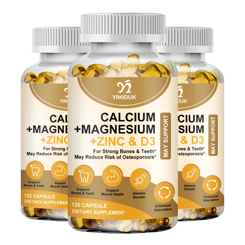 Calcium Magnesium Zinc Capsules, with Vitamin D3 for Strong Bones Teeth Heart Nerve Increase Immune System Function Supplement