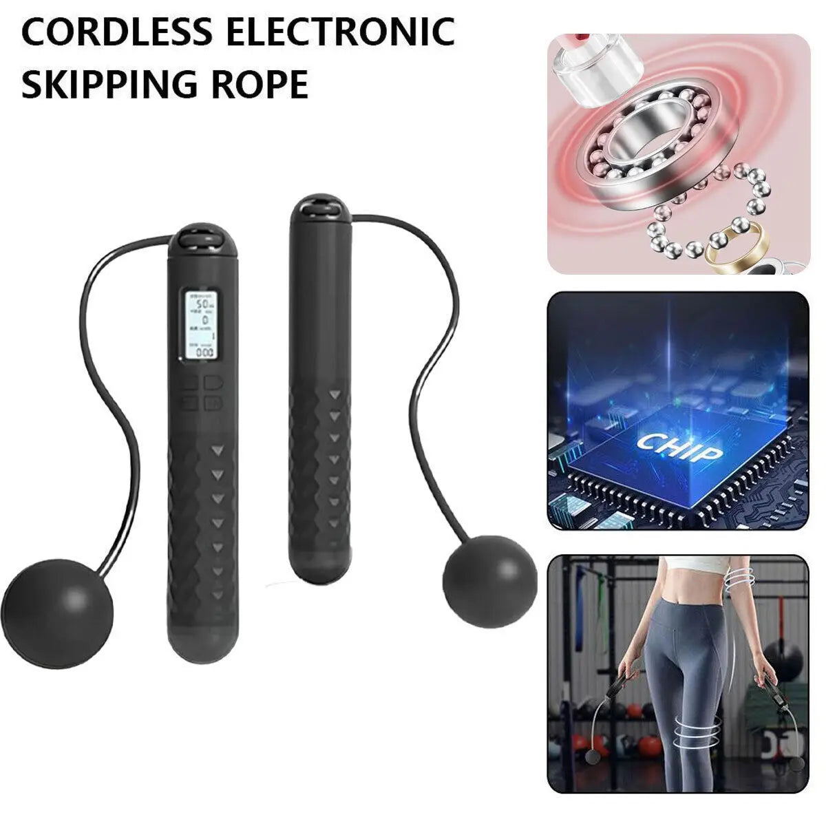 UK Cordless Jump Ropeless Rope With Digital Counter Skipping Rope^