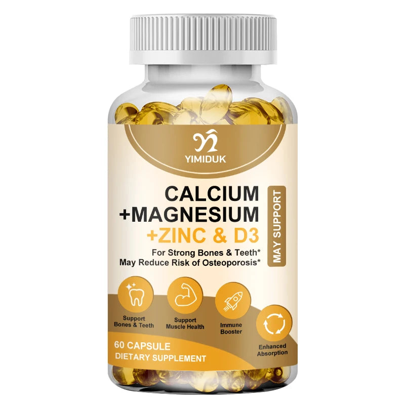 Calcium Magnesium Zinc Capsules, with Vitamin D3 for Strong Bones Teeth Heart Nerve Increase Immune System Function Supplement