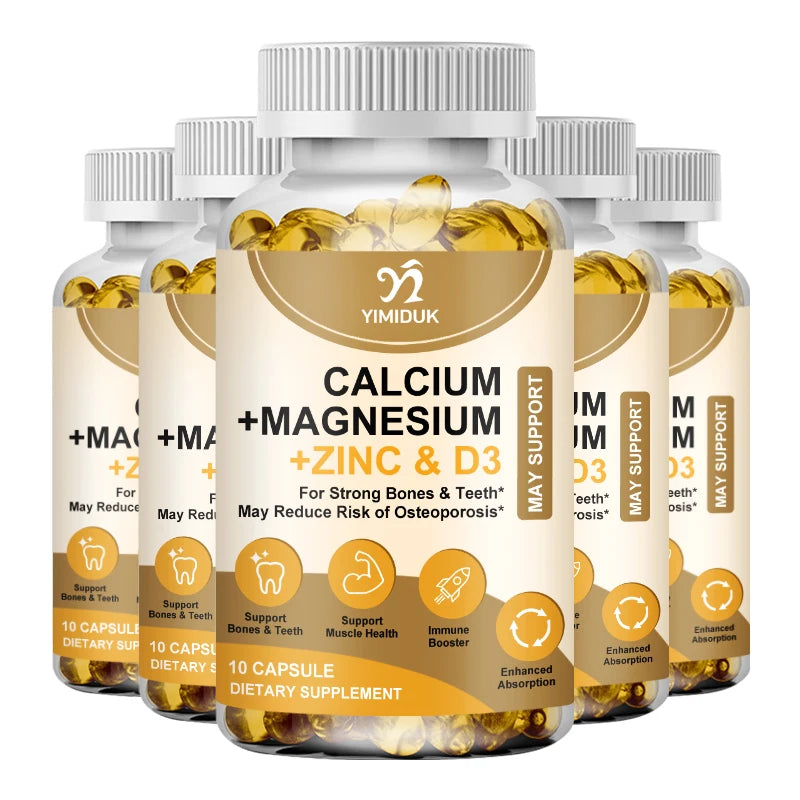 Calcium Magnesium Zinc Capsules, with Vitamin D3 for Strong Bones Teeth Heart Nerve Increase Immune System Function Supplement